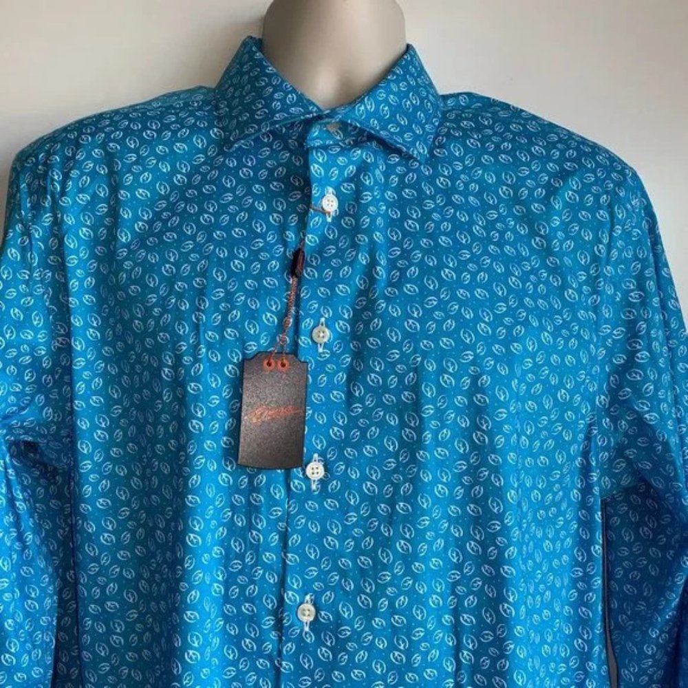 Mens Large Egara Modern Fit Non Iron Stretch Sport Shirt, Blue and White